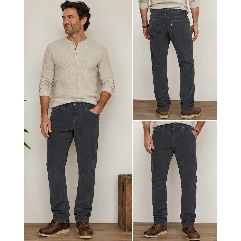 Levis 514 Slim Straight Corduroy Pants Mens 36x30 Charcoal Gray Cotton Blend
